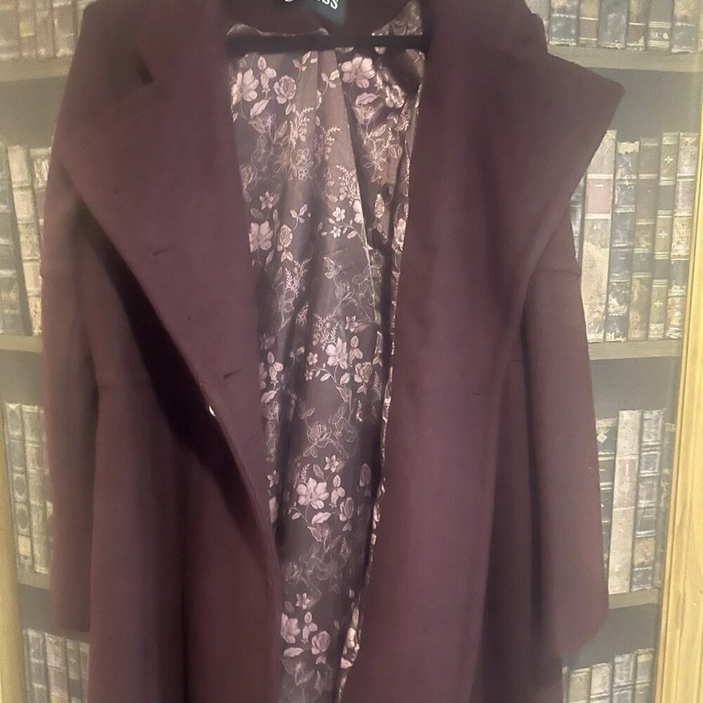 Guess Y2K Belted Pea Coat Womens XL Maroon Burgundy Silver Buttons - Picture 7 of 10